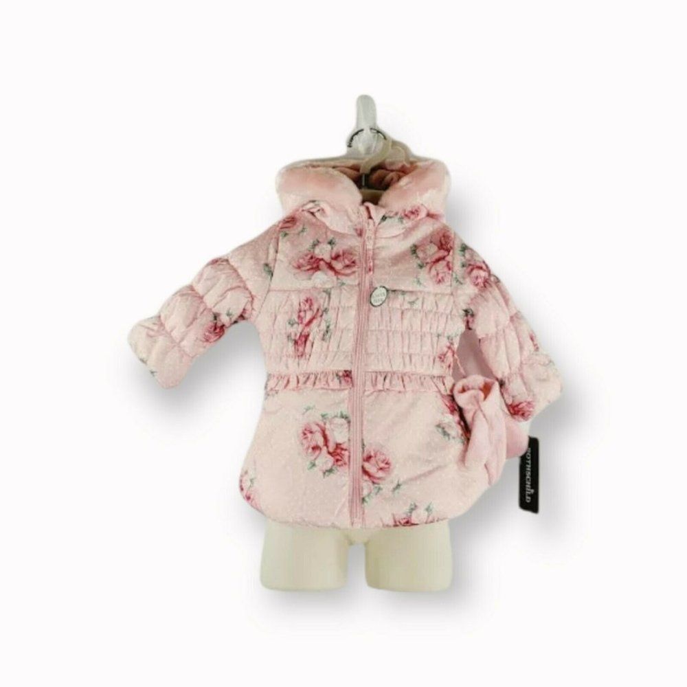 Rothschild Toddler Pink Smocked Ruffle Puffer Jacket With Mittens 12M Set Of 2